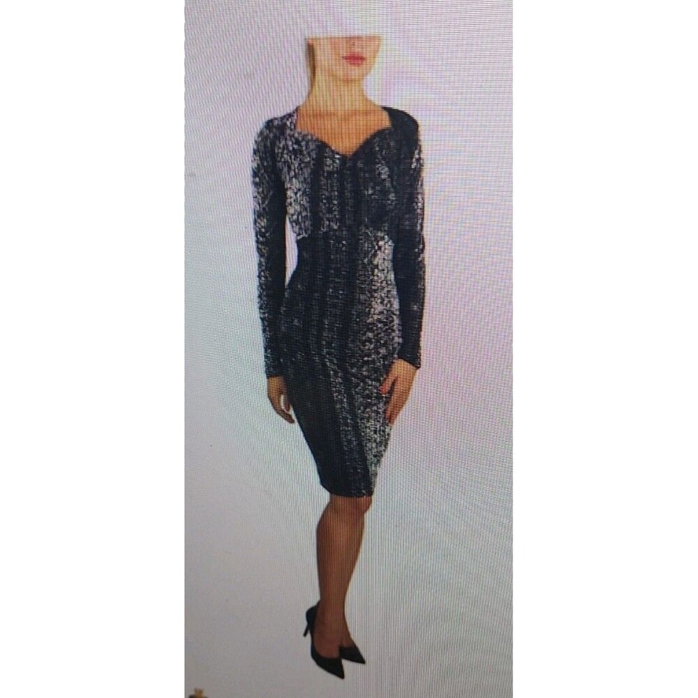 NWT Elaua Kattau VELVET BURNOUT GREY BLACK Small M KNEE FITTED Dress